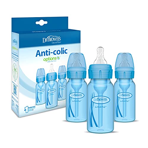 Dr. Brown's Natural Flow Anti-Colic Options+ Narrow Baby Bottles 4 oz/120 mL, with Level 1 Slow Flow Nipple, 3 Pack, 0m+ Blue - image 3