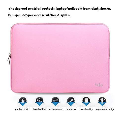 Naukay 15.6 Inch Laptop Sleeve,Resistant Neoprene Laptop Sleeve/Notebook Computer Pocket Case/Tablet Briefcase Carrying Bag - (Pink)