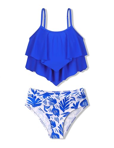 Girls Swimsuit Two Piece Bikini Sets Bathing Suit 2-Tiered Ruffled Girls’ Swimwear Adjustable Straps