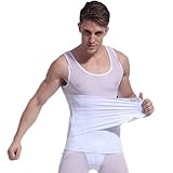 CARVIAN Men's Slimming Body Shaper Tank Top,3 Steps Buckles Adjustment (White,L)