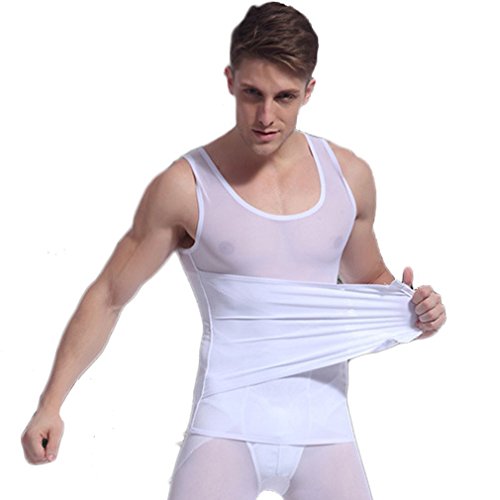 CARVIAN Men's Slimming Body Shaper Tank Top,3 Steps Buckles Adjustment White