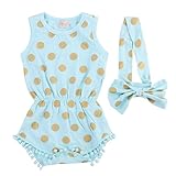 Baby Girl Clothes Gold Dots Bodysuit Romper Jumpsuit One-pieces Outfits Set (0-6 Months, Blue)