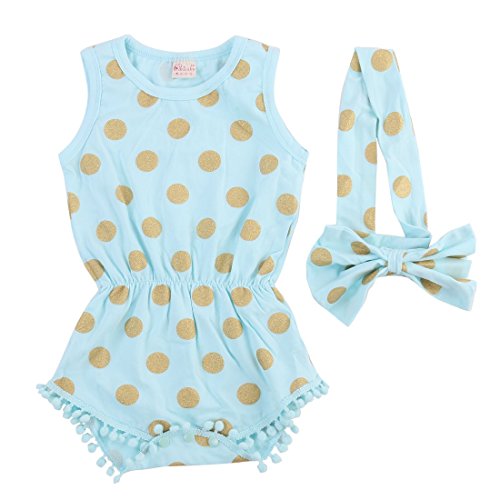 Baby Girl Clothes Gold Dots Bodysuit Romper Jumpsuit One-Pieces Outfits Set (0-6 Months, Blue)