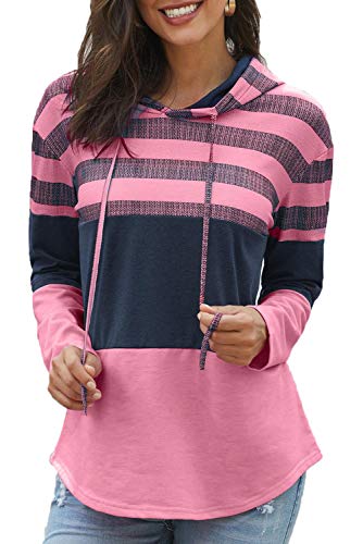 NEYOUQE big blocks kawaii plus size pastel clothing mama maternity tunic sweater striped long sleeve shirt tunic tops for women teenager style trendy fall clothes for girls fashion 2022 red pink M