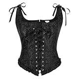 TRIWORKS Renaissance Corset Tops for Women Vintage Lace Up Corset Overbust Boned Bustier Bodice for Halloween Costume A-Black