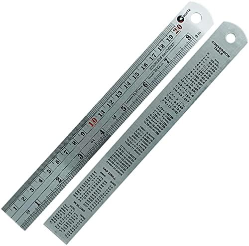 Dapetz ® 8"/20cm/200mm Metal Ruler Rigid Stainless Steel Ruler with Inch/Metric Graduations Table Conversion Tap Drill and W.W.UNF and Ideal for School, Craft, Engineering, Architectural Work.