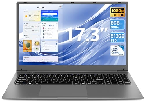 SGIN 17.3 Inch Laptop 8GB DDR4 512GB SSD (TF 512GB), Celeron Dual-Core Processor(Up to 2.8GHz), 2xUSB 3.0, Dual Band WiFi, Bluetooth 4.2, FHD 1920x1080 Notebook Ships with Keyboard Film in 8 Languages