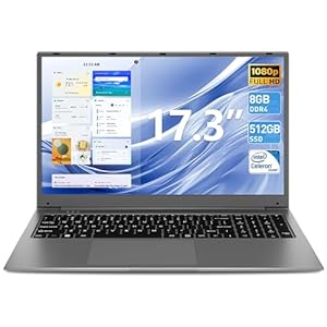 SGIN 17.3 Inch Laptop 8GB DDR4 512GB SSD (TF 512GB), Celeron Dual-Core Processor(Up to 2.8GHz), 2xUSB 3.0, Dual Band WiFi, Bluetooth 4.2, FHD 1920×1080 Notebook Ships with Keyboard Film in 8 Languages