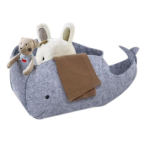 Veasbuu Cesta de almacenamiento, organizador de ropa en forma de ballena, contenedor de aperitivos de gran capacidad, decoración de interior de fieltro para salón, dormitorio, enfermería, 19,69 x