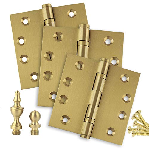 Embassy Door Hinge Solid Brass - 4 X 4 Inch, Heavy Duty, Satin Brass, Ball Bearings, Rust Resistant Stainless Steel Pin, Architectural Designer Grade, Home Improvement, 3 Pack #TOP7