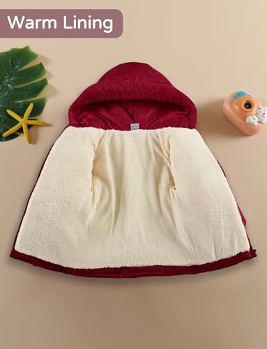 Happy Cherry Toddler Girls Winter Puffer Jacket Fur Lined Down Hooded Coat Thick Windproof Outwear3