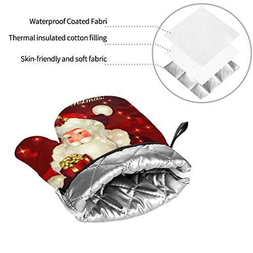 Merry Christmas Santa Claus Oven Mitts And Pot Holders Sets Of 4 Heat Resistant Oven Gloves And Hot Pads Potholders Kitchen Baking Cooking Bbq Cute Oven Mitts #TOP5