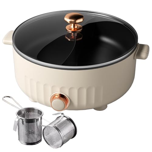Self Heating Hot Pot, Automatic Power Cut-Off Hot Pot Hot Pot Cooker Electric Suitable for Small Parties (with 2 Leaky Nets),white