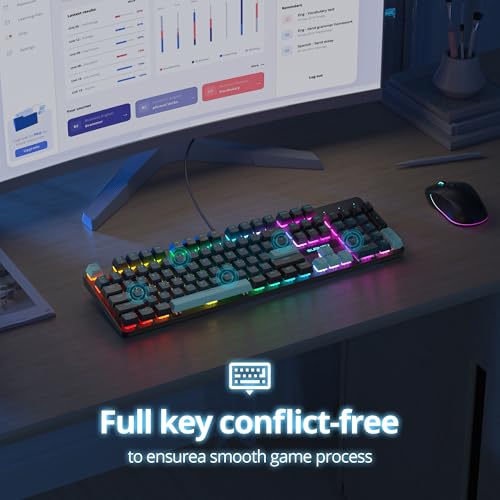 Image of surmen Full Size Creamy Keyboard with Number Pad, 104 Keys RGB Wired Mechanical Gaming Keyboard Backlit with PBT Keycaps Linear Red Switch for Laptop Desktop PC Gamers(104 Monster)