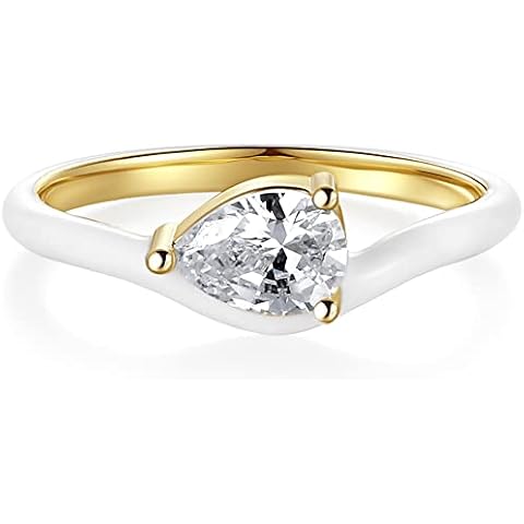 BLOSSOM & HUE Turquoise Enamel Ring | East-West Pear Shaped Solitaire CZ | 18K Gold Plated Sterling - Colorful Enamel, Metal Cover