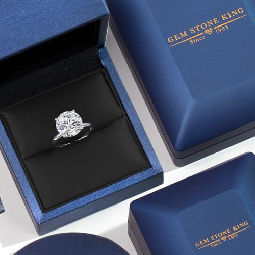 Gem Stone King 5.00 Ct IGI Certified Lab Grown Diamond Solitaire Engagement Ring For Women in 14K White Gold Ring | Round Cut | E-F Color | VS1-VS2 Clarity | Available In Size 5, 6, 7, 8, 94