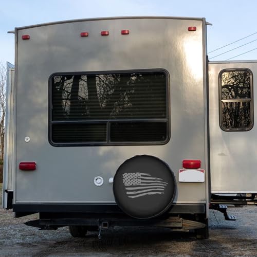 Image of Waving American Flag Military Spare Tire Cover Dust-Proof Wheel Tire Cover Fit Trailer, RV, SUV and Many Vehicle 15 Inch