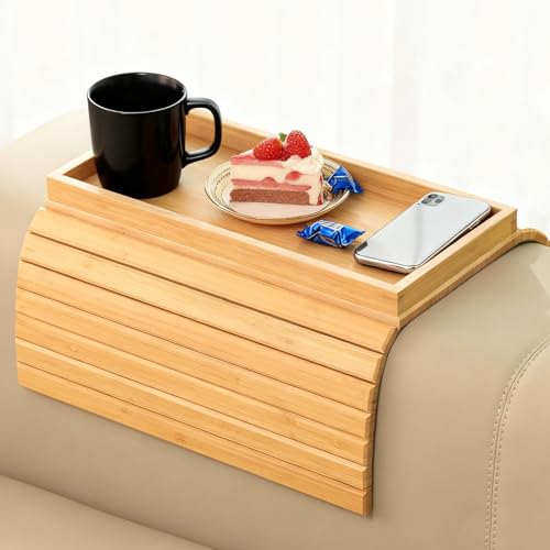 Plateau D'accoudoir Pliable en Bois Antidérapant, pour Canapé, Dossier Ou Accoudoir, Convient également comme Table D'appoint Ou pour Fauteuil, Idéal pour Poser des...