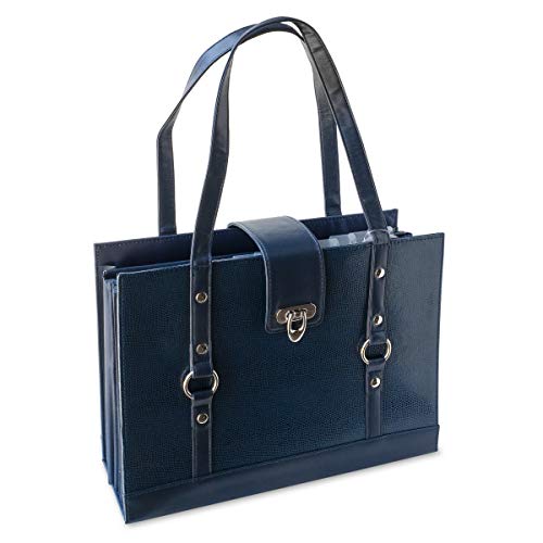 Texture Faux Leather File Organizer Tote -(Dark Blue)