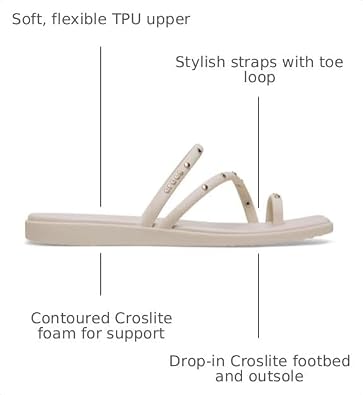 Crocs Women's Miami Toe Loop Sandals | Square Toe Flat | Flexible Straps | Croslite Foam Footbed