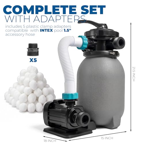 Image of XtremepowerUS Sand Filter Pump System for Above Ground Swimming Pool Multi-Port Valve Swimming Pool Filter With Timer System (10 inch Sand Filter with Pump (1,200 GPH))