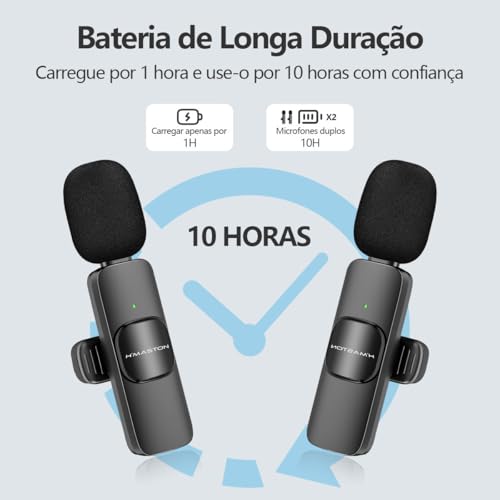 H'MASTON Microfone Sem Fio Duplo Lapela Professional 3 em 1 Tipo-C Duplo Microfone Celular com Ligh