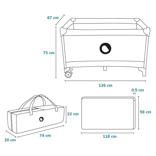 Lionelo Stefi Baby Kinderbett, Reisebett ab Geburt bis 15 kg, Seiteneingang, Sicherungssystem LockGuard, Blockade der Räder, Tragetasche, zusammenklappbar