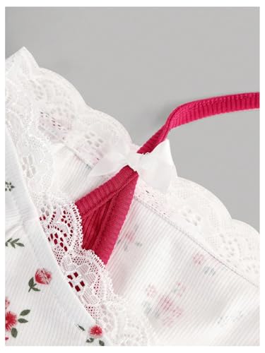 SweatyRocks Girl's Ditsy Floral Print Bow Lace Halter Top Short Sleeve Lettuce Trim Crop Tops4