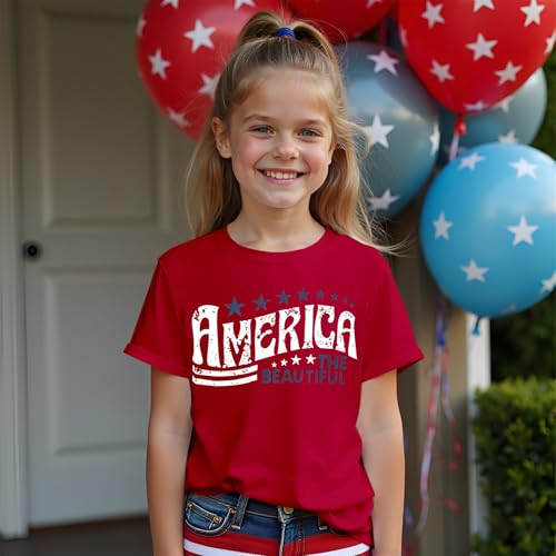 Image of IZYJOY Girl Boy 4th of July Shirt Kid America The Beautiful T Shirt USA Flag Star Stripes Patriotic Short Sleeve Tees Tops