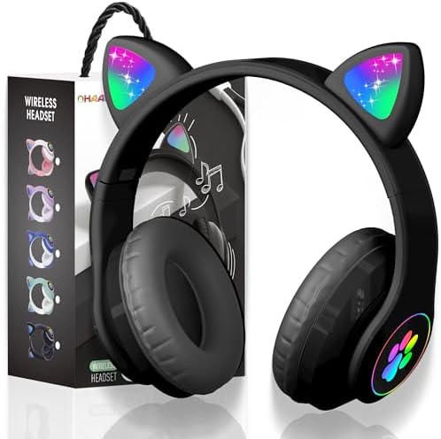 Kids Headphones Wireless with LED Light, Headband Headphones with...
