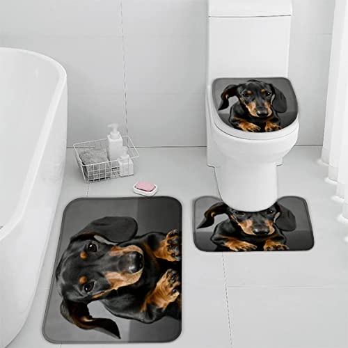 AOLIGL Badematte Daxhund Hund Badematten Set rutschfest Waschbar Badgarnitur 3teilig - WC Deckelbezug U-förmigen Contour Badezimmerteppich Matte Flauschige Mikrofaser – Bild 4