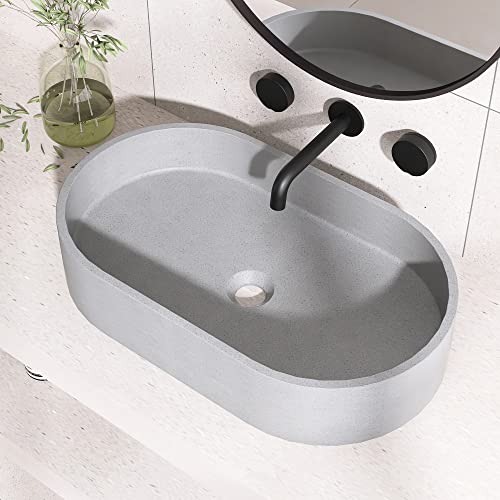 Staykiwi 16" X 11" Oval Grey Concrete Vessel Sink Countertop - Modern Above Counter Lavatory Vanity Bathroom Vessel Sink Basin #TOP3