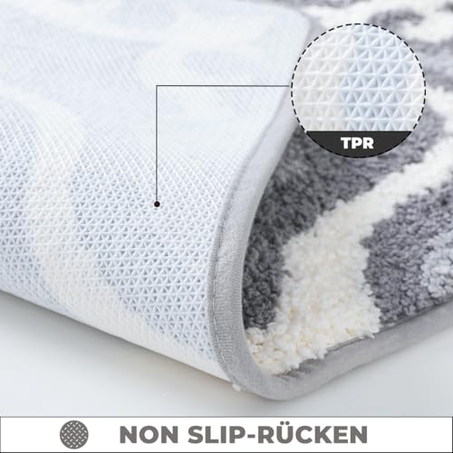 Tapis de bain floral microfibre gris antidérapant lavable en machine - 6