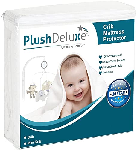 Image of PlushDeluxe Mini Crib Size Waterproof Mattress Protector Breathable Soft Cotton Terry Surface (Mini Crib)