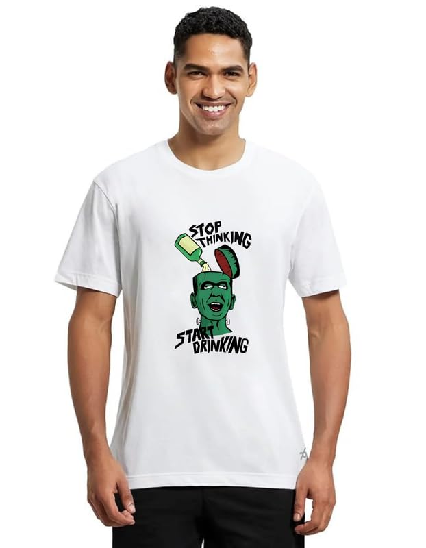 Pranwan Clothing Stop Thinking Graphic Printed T-Shirt for Men | 180 GSTOPTHINK_ Pure Cotton Regular Fit Casual Tee for Boys & Men | Stylish Streetwear Round Neck Half Sleeve T-Shirt White-image-24