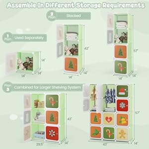 Costzon Kids Closet Cartoon DIY Modular Dresser Storage Organizer with 12 Cubes 2 Clothes Hanging Rack Portable Armoire for Baby Toddlers Kids Wardrobe for Bedroom Nursery