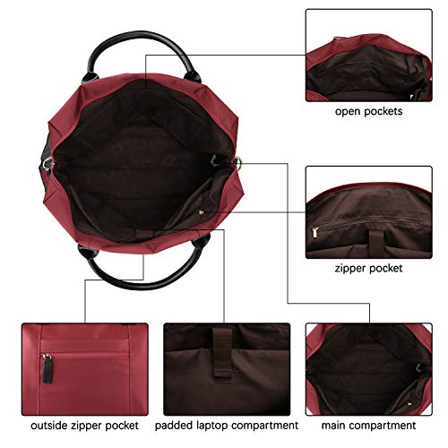 ECOSUSI Duffle Bag Weekender Bag Nylon Overnight Bag Travel Tote Carry On Bag with Trolley Sleeve for Travel, Sports, Red