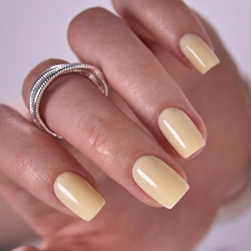 Image of CurvLife Soft Gel Square Yellow Press-On Nails Short, Reusable Fake Nails with Glue & Adhesive Tabs, 30PCS Salon-Quality Stick-On Nails for At-Home Manicure (Butter Glow)