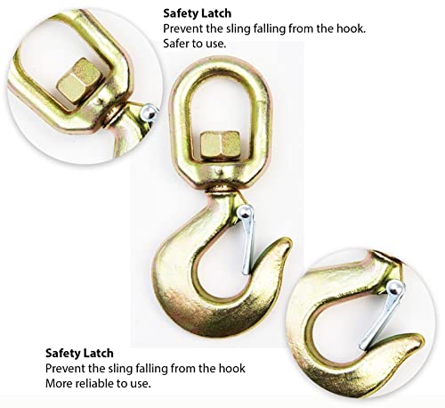 HI-GEAR 3 Ton Hoist Swivel Hooks for Lifting Chains, 6,600 Lbs Working Capacity, Heavy Duty Swivel Eye Hook, G70 Chain, 5/8’’ Safety Latch, for Rigging, Lifting & Overhead Applications, Pack of 2.