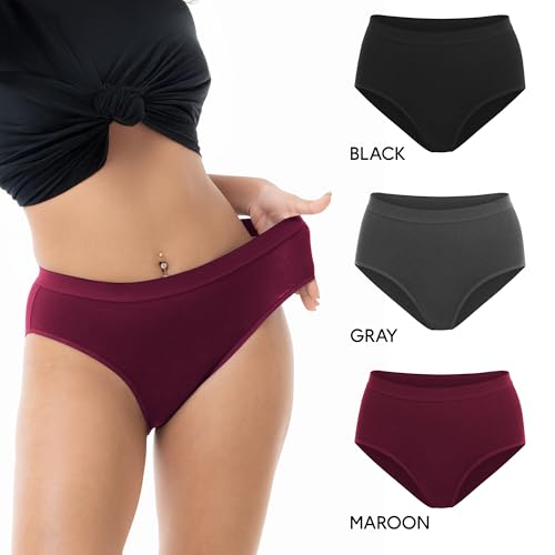 Image of Women's Cotton Underwear Hi-Cut Briefs High Waisted Womens Panties Full Coverage No Show Brief for Women 3 Pack