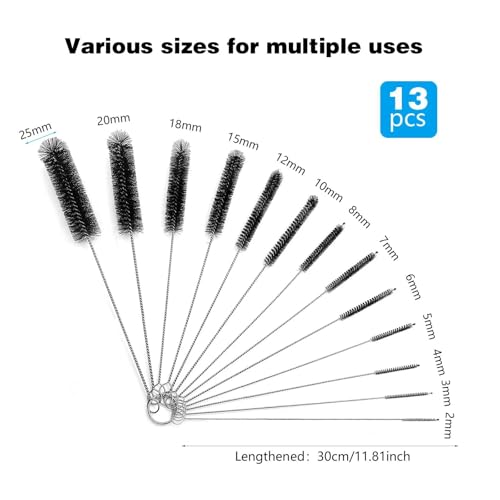 Vibronova Flaschenbürste und Pfeifenreiniger Set - 13-teiliges Nylon Schlauchbürsten Set für Kaffeevollautomat, Teekannen und Düsen