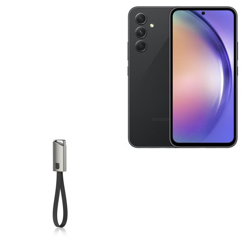 BoxWave Cable Compatible with Samsung Galaxy A54 5G - USB Type-C Keychain Charger, Key Ring USB Type-C to Type-A 8 in USB Cable - Jet Black
