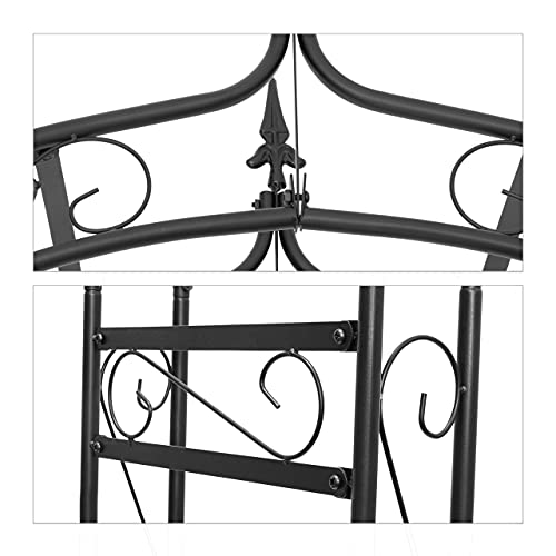Relaxdays Rosenbogen mit Spitze HBT 242 x 138 x 35,5 cm Torbogen aus massivem Metall als Rankhilfe für Kletterrosen und Clematis Rosenspalier mit Pike und 4 Erdnägeln als stabiles Rankgitter, schwarz