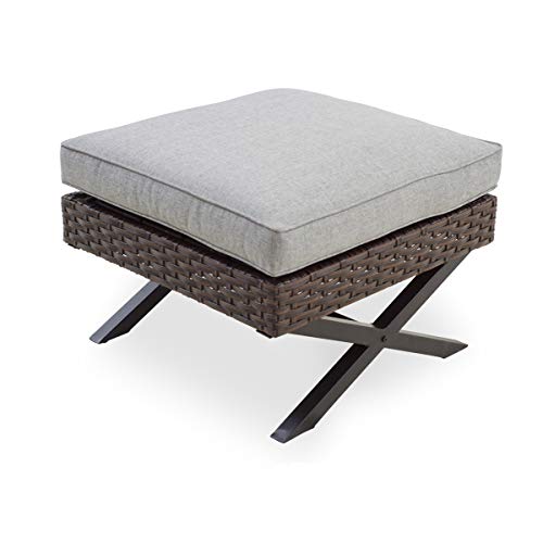 PatioFestival Wicker Patio Ottoman Outdoor Footstools Rattan Furniture X-Leg All Weather Footrest Seat with Cushion(Brown) - Thumbnail 6