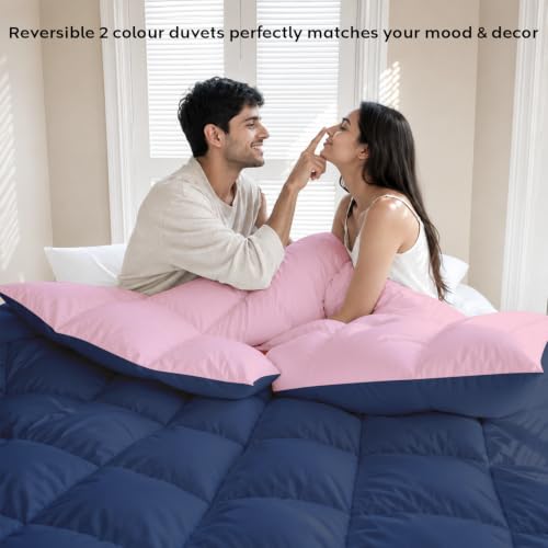 Image of AYKA Reversible Comforter 220 GSM Microfiber Reversible AC Comforter /Blanket for Winter /Quilt /Dohar /Duvets for King Size Blanket /Comforter Double Bed (Cameo & Navyblue, 60 * 90 inch)