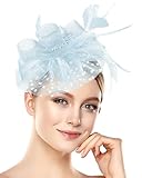 Bniksok Retro Fascinators Hat for Women Halloween Tea Party Headband Flower Weddings Bridal Shower Themed Party Favors Light Blue