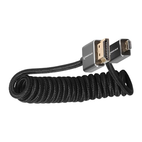KONDOR BLUE | Micro HDMI to HDMI Cable 12"-24" Braided Coiled | 4K 60Hz, 18Gbps, HDR, 3D Video & Nylon Braided with Reinforced connectors | Black