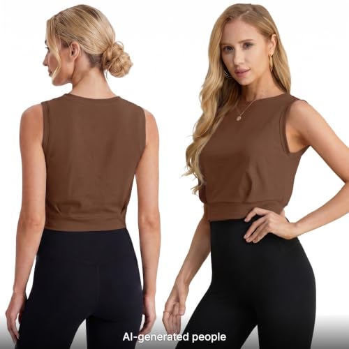 JINKESI Women Workout Crop Tank Tops Sleeveless Athletic Yoga Tops Running Gym Crop Workout Tank Tops Brown-L — view 2