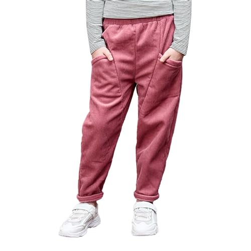 Toddler Kids Boys Girls Fashion Fleece Thick Pants Autumn and Winter Casual Orduroy Warm Pants (Hot Pink, 6-7 Years)