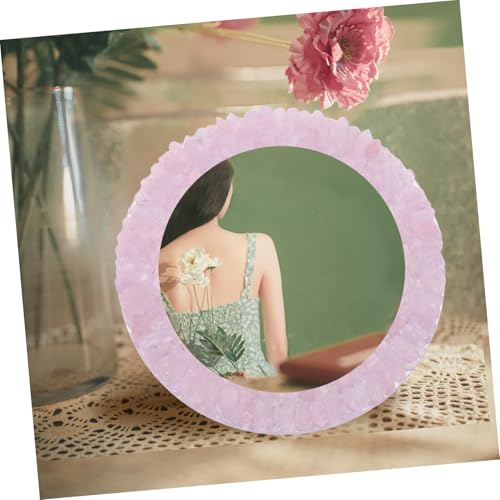 Espejo de maquillaje decorativo cristal portátil rosa miniatura 5